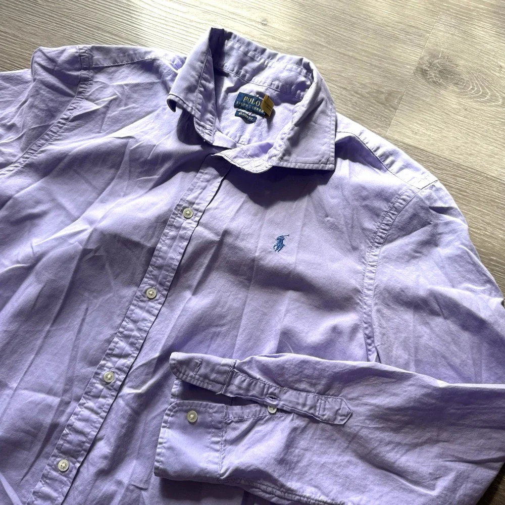 Polo Ralph Lauren Relax Fit Long Sleeve Purple‎ Button Up Shirt Men's Size L